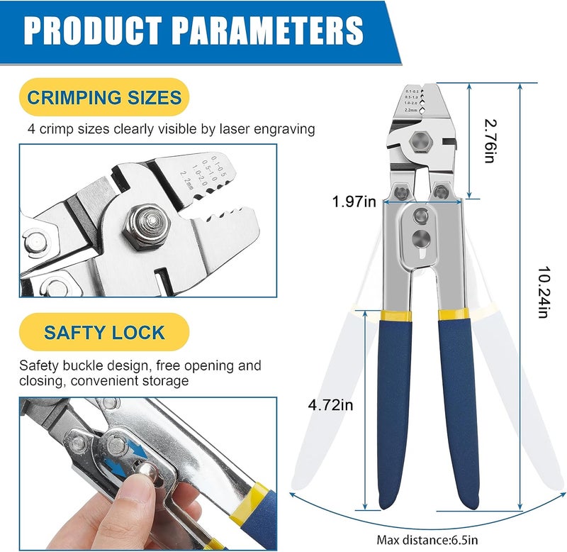 SILANON Fishing Crimping Tool Kit,Stainless Steel Fishing Crimping Pliers Wire Rope Crimping Tool with 430pcs 5 Sizes Aluminum Copper Barrel Crimp Sleeves Beads Set,4 Crimping Sizes - Image 2